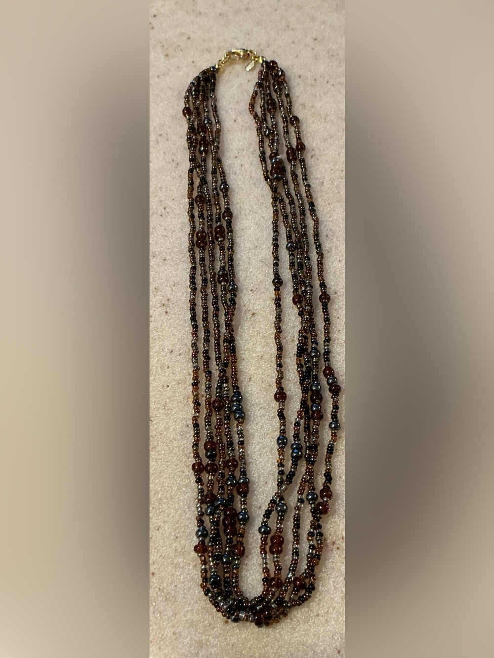 Premier Designs Multi-Strand Brown and Black Beaded Necklace with Gold Clasp